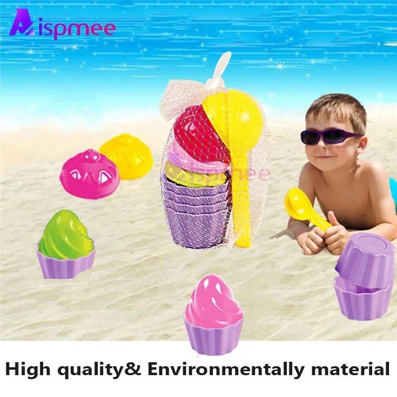Ideal 9pcs/lot Kids Baby Beach Sand Toys Small Cake Mould Spoon Ice Cream Pudding Beach Play Sand Snow Pl