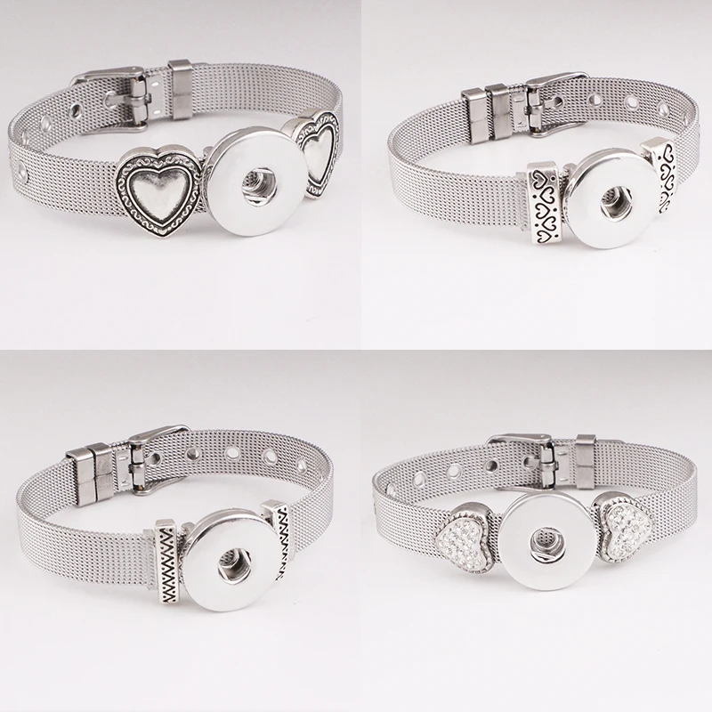 

LOVE Tree of life Newest heart metal Stainless steel 18mm snap button bracelet BF621