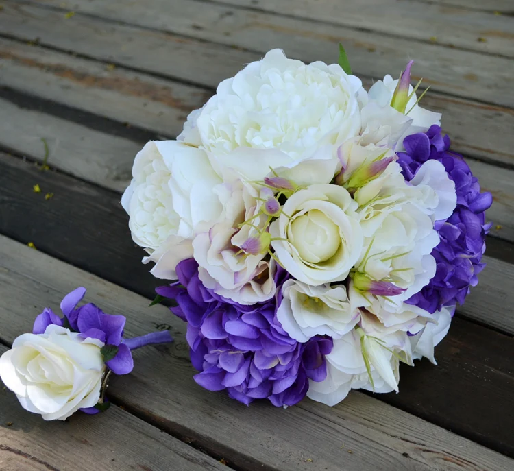 

Handmade artificial flower wedding flower bride holding flowers white purple rose campanulaceae