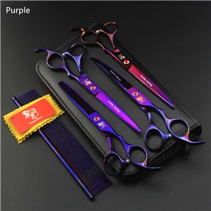 5 шт./компл. 7 дюймов собака Уход за лошадьми ножницы для собак прямые истончение изогнутые профессиональные ножницы для стрижки волос набор - Цвет: Purple-PK103