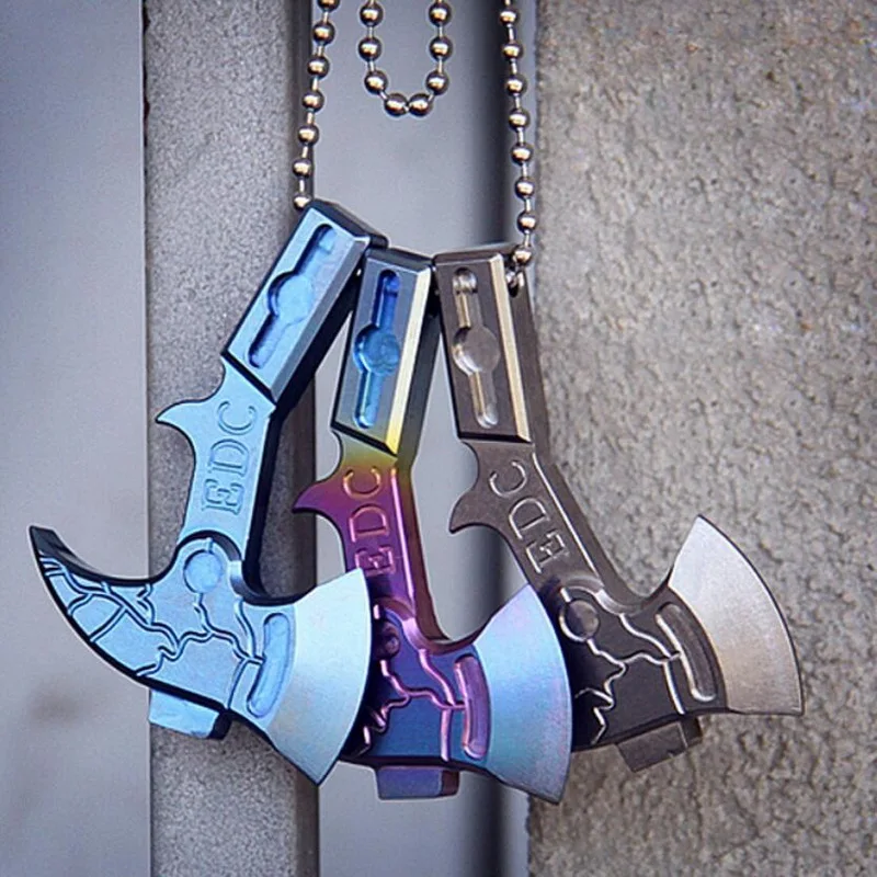 

Titanium multi-tool, EDC mini pocket axe bottle opener pattern Xenon lamp slot pendant pendant. Gift stainless steel chain