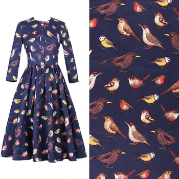

Diy craft cloth fabrics and high density cotton stretch poplin birds printed cloth dress fabric