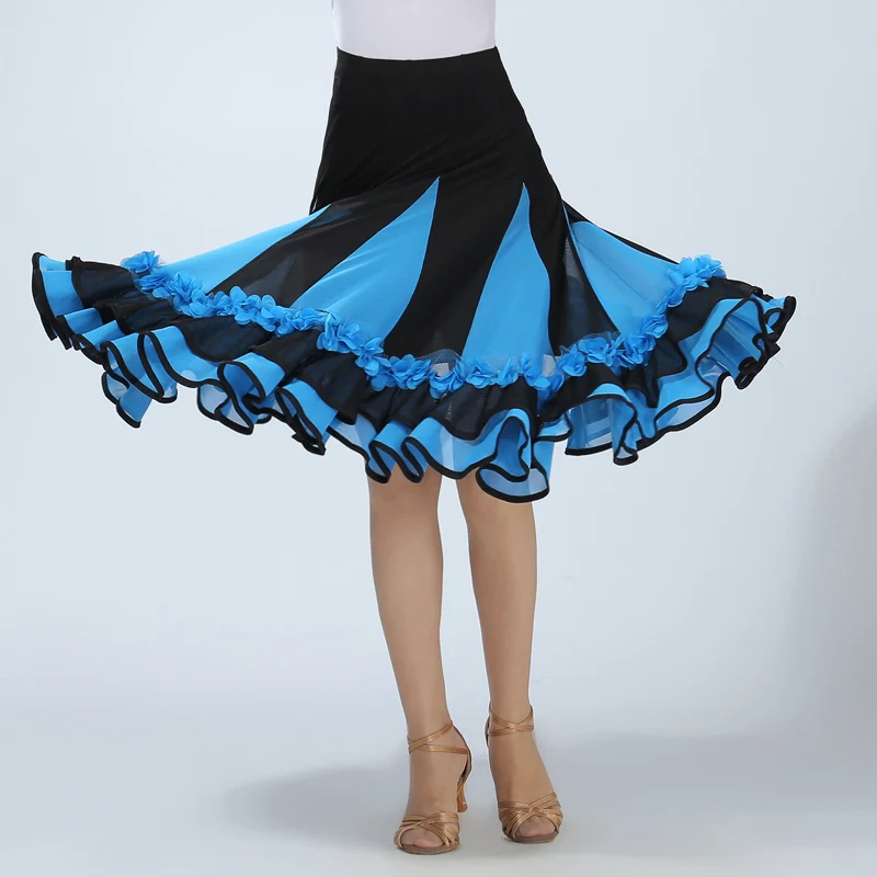 Юбка для латинских танцев для девочек, одежда для сцены и танцев, юбка для фламенко - Цвет: Lightblue
