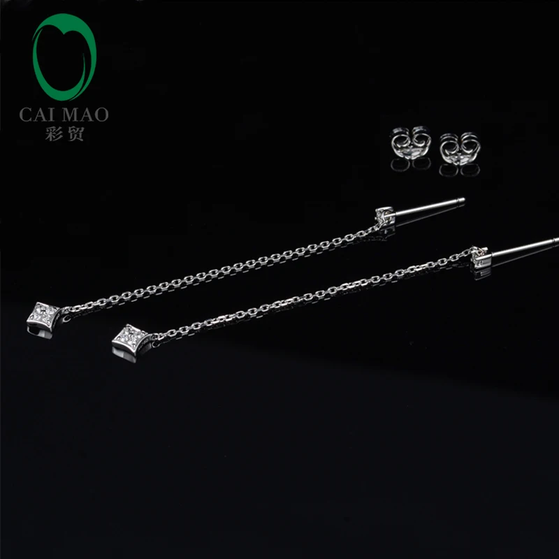 Caimao Jewelry 14k White Gold 0.12ct Natural Diamonds Engagement Dangle Earrings