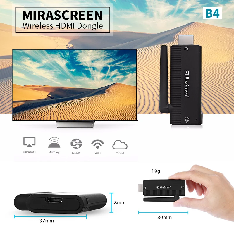 

MiraScreen B4 WirelessTV Stick HDMI Dongle 2.4GHz Media TV Stick Receiver DLNA Support Miracast Airplay Android Mac / IOS