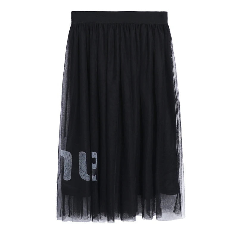 summer plus size long skirt for women casual loose elastic waist large voile mesh pleated skirts black 4XL 5XL 6XL 7XL 8XL