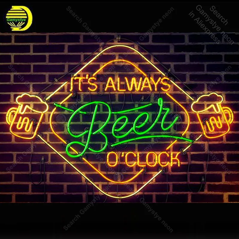 

Neon Sign IT Is Always Beer clock cup Neon Bulb sign handcraft Beer Restaurant neon Advertise vintage neon light anuncio luminos