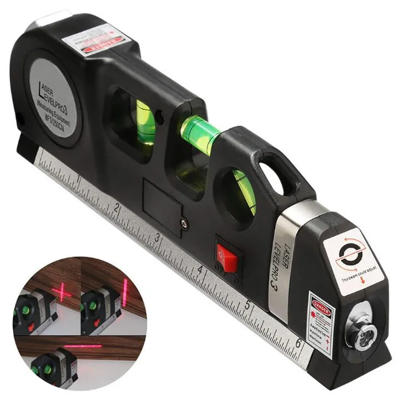 

Laser Level Horizon Vertical Measure 8FT Aligner Standard and Metric Rulers Multipurpose Measure Level Laser Black