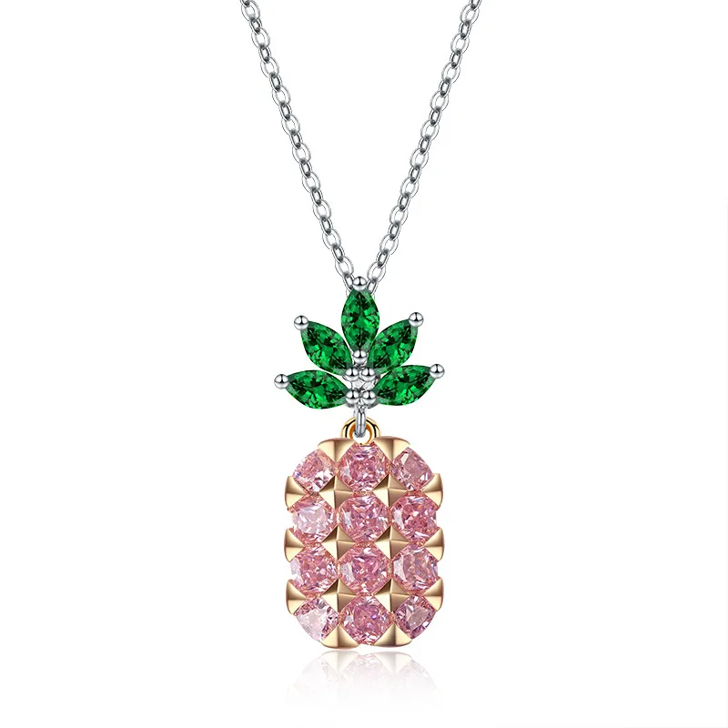 

2019 New Cute Fruit Pink Pineapple Pendant Necklace Crystals from Swarovski Fashion wild Fine Jewelry For Women Party