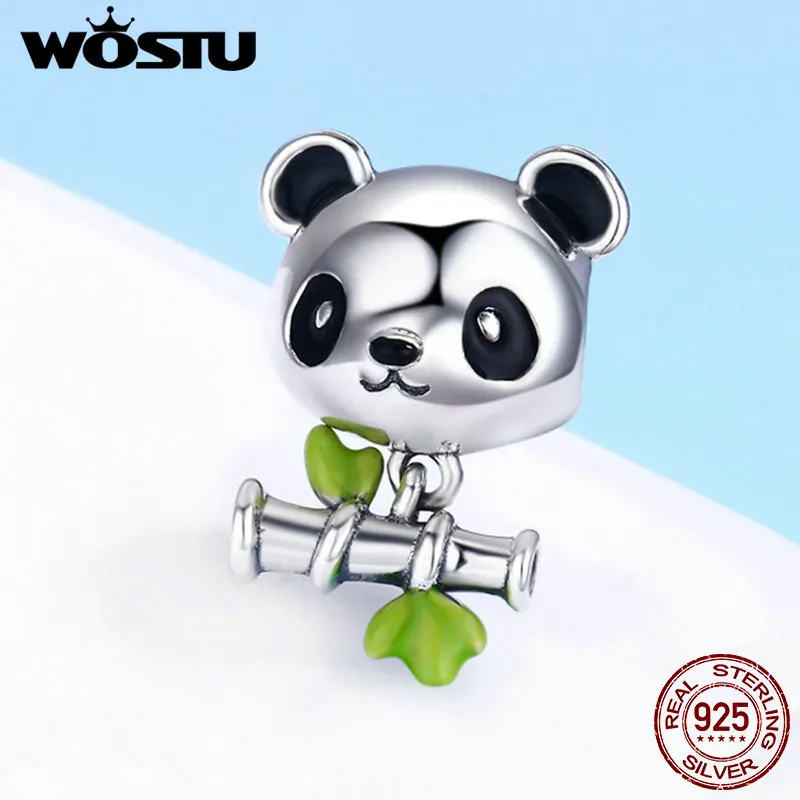 WOSTU Настоящее 925 пробы серебро милая панда &amp бусины &quotБамбук&quot очарование