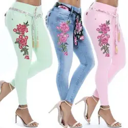 Сексуальные вышитые женские джинсы повседневные модные новые стильные обтягивающие прямые джинсы с принтом Женские джинсы-бойфренды