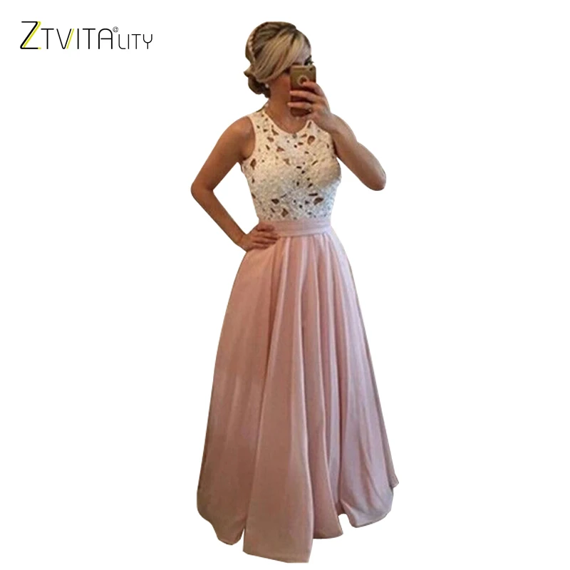 Buy Cheap ZTVitality 2017 Fashion Beading Lace Chiffon Patchwork Elegant Party Dresses Summer Women Long Dress Sleeveless Sexy Vestidos