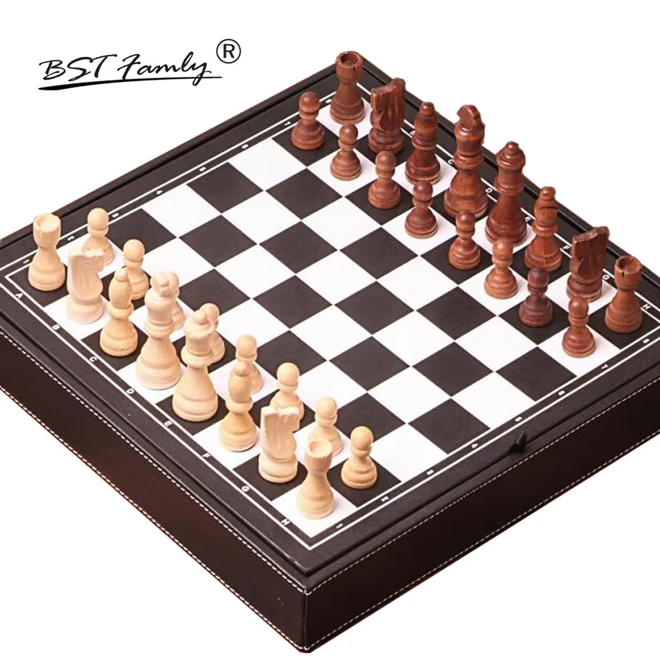 

Wooden Chess Set Game International Chess Leather Chessboard Box Wood Chess Pieces Chessman King Height 78mm BSTFAMLY I20