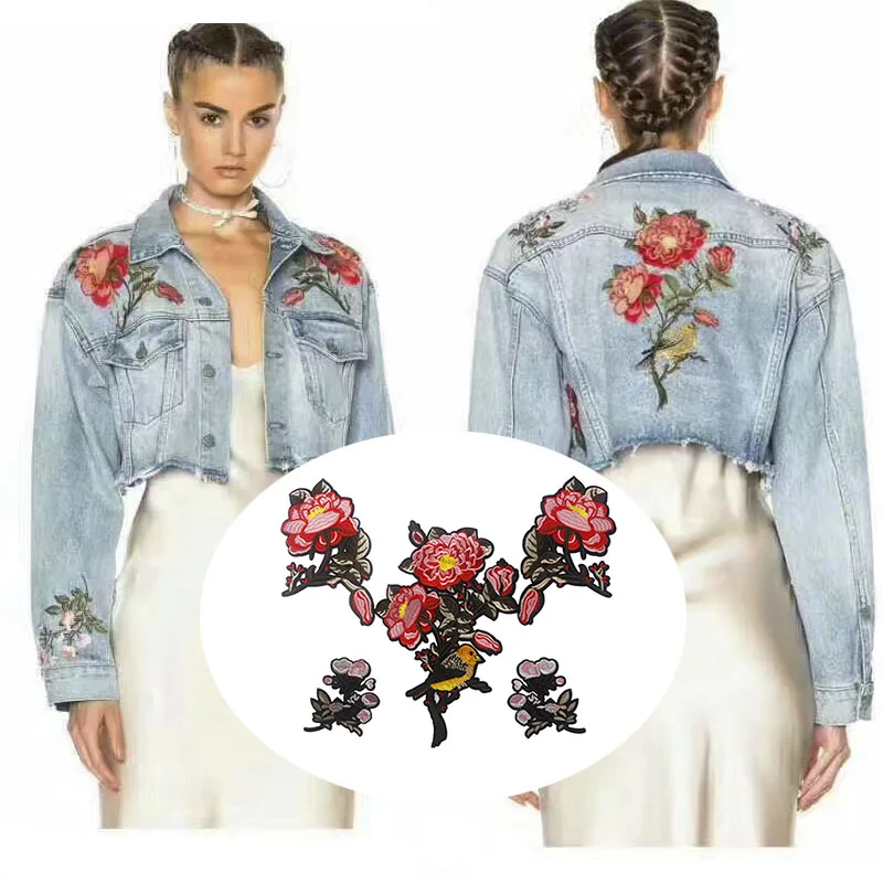 Flower Embroidery Clothes Stick A Denim Jacket with Adhesive Patch