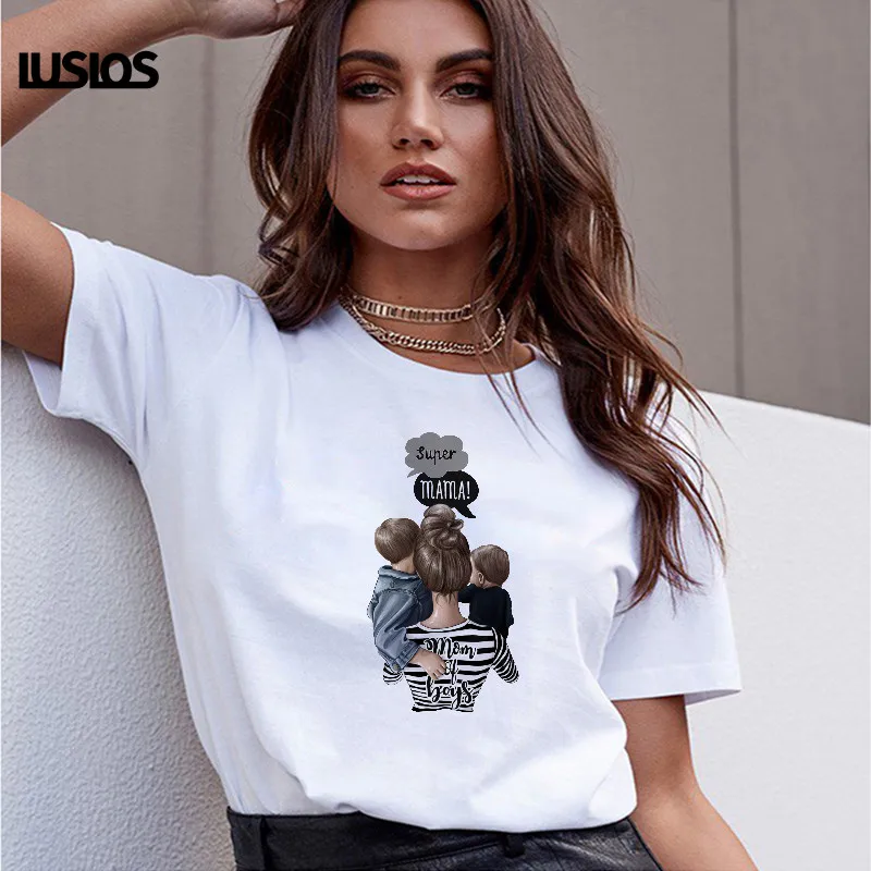 

Mother's Love Female T-shirt Super Mama 2019 Summer Women Cute T Shirt Korean Fashion Clothing Streetwear Women Vogue T-shirts