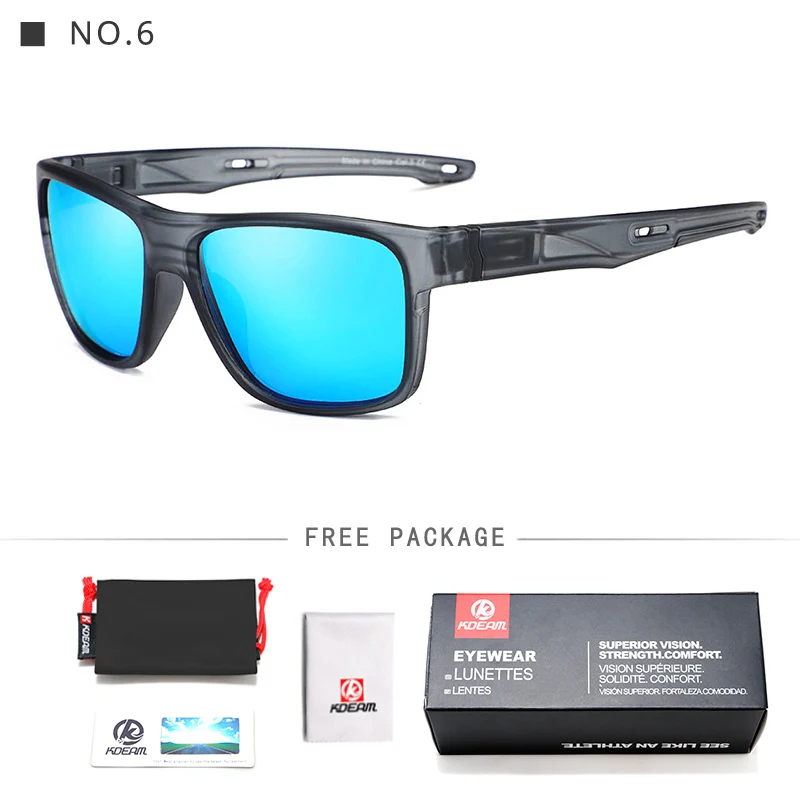 KDEAM дизайнерские спортивные солнцезащитные очки поляризованные зеркальные линзы антибликовым покрытием Для мужчин солнцезащитные очки на открытом воздухе UV400 защиты с чехлом KD985 - Цвет линз: C6