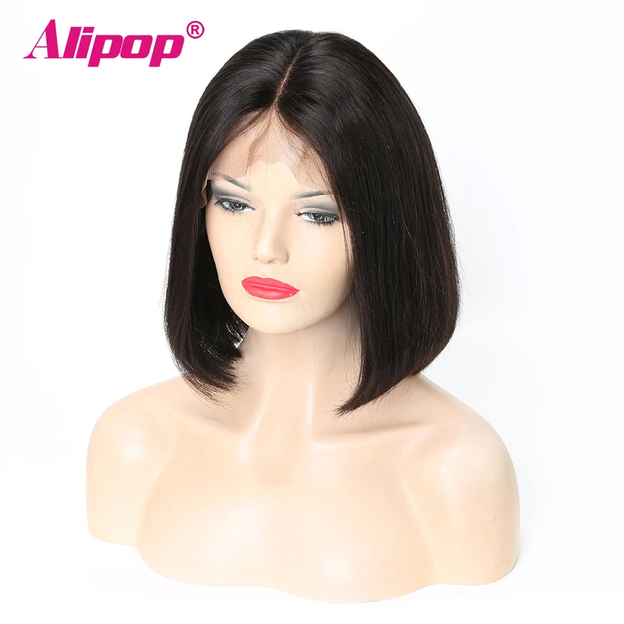 Alipop Glueless короткие парики Боба бразильские прямые волосы предварительно сорванные полные парики шнурка для женщин Remy человеческих волос Боб парик из натуральных волос