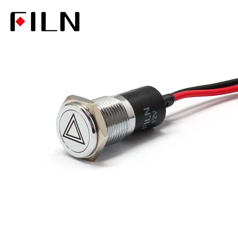 FILN 14mm Car dashboard Double flash danger symbol led red yellow white blue green 12v led indicator light with 20cm cable photo