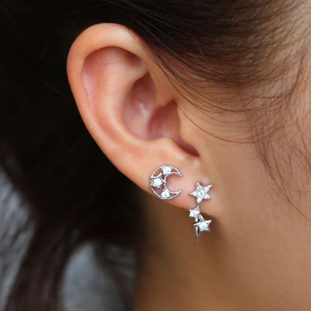 2018 Christmas gift moon star earring unique hollow engraved moon start elegance girl women gift fashion jewelry wholesale - Image 5