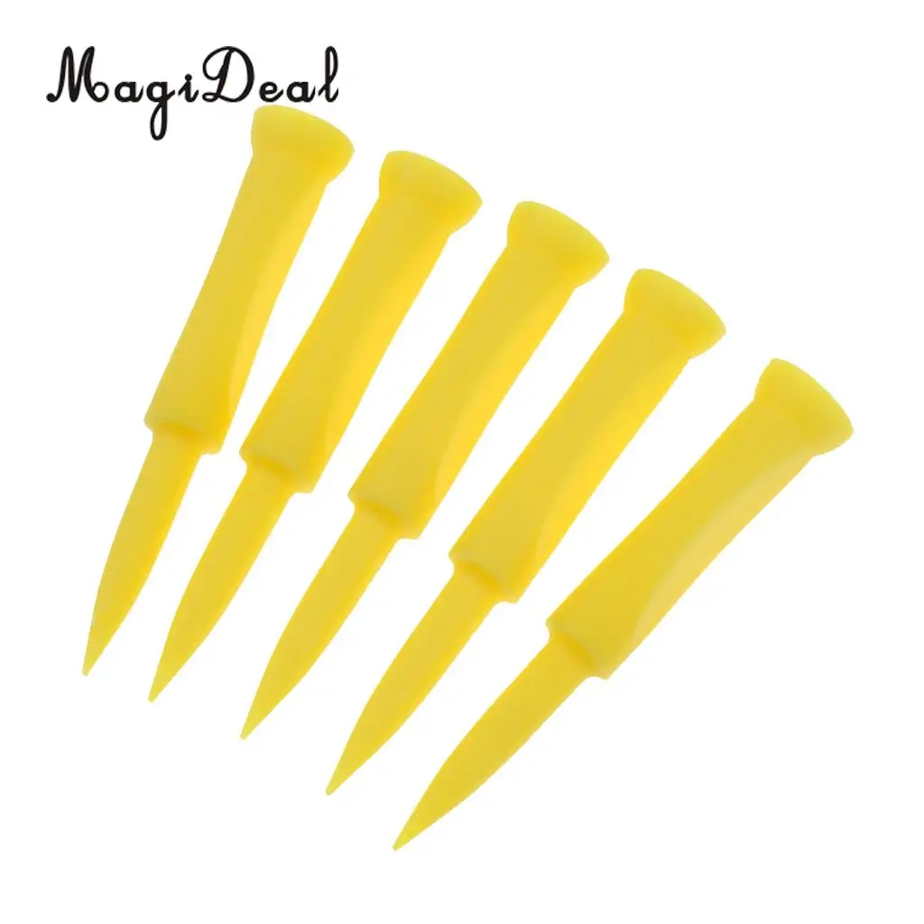 MagiDeal 5 Pieces Plastic Castle Golf Tee 70mm Yellow - Golfer Training Tool Equipment for Golf Pratice Accessories