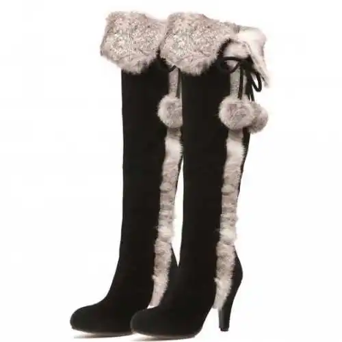 

Fashion Sexy Women Shoes Over The Knee High Boots Thick High Heels Round Toe Shoes Women Vintage Fur Warm Shoes