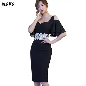 

Summer Chiffon Dresses Black Vneck Butterfly Sleeve Off Shoulder Women Dress Office Bandage Bodycon Sexy Party Midi Pencil Dress