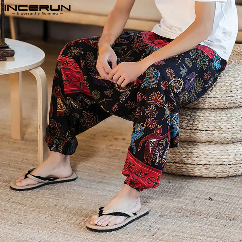 Incerun calças estampadas harém masculinas, calças jogger