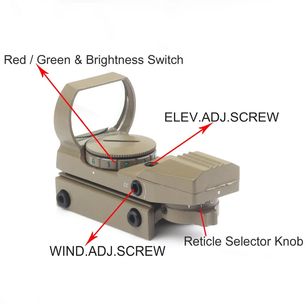 Голографический Reflex Красный Зеленый 4 Сетка точка зрения Область прогнозируемых для пистолет загар