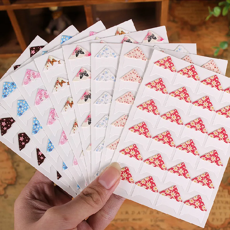 24 pcs/lot DIY Floral Print Corner Paper Stickers for Photo Albums
