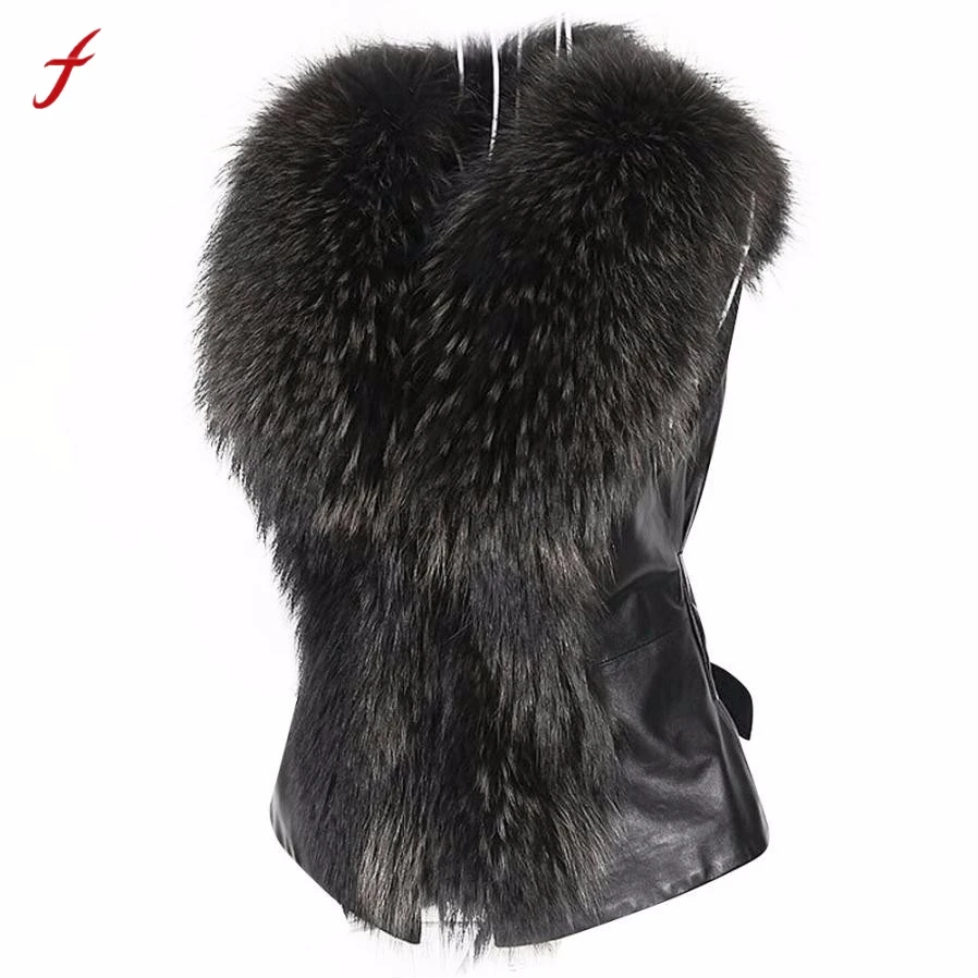 Fur Collar fur Coat Vest Women Vest Sleeveless Coat Outerwear Long Hair