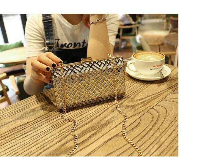 Роскошные вечерние женские клатчи с геометрическим узором из блестящего металлического материала, вечерняя сумочка на цепочке, мини-сумка через плечо