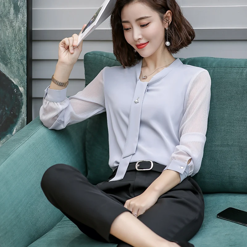 Для женщин рубашки для мальчиков Мода 2019long-sleeves офисные свободные шифоновые