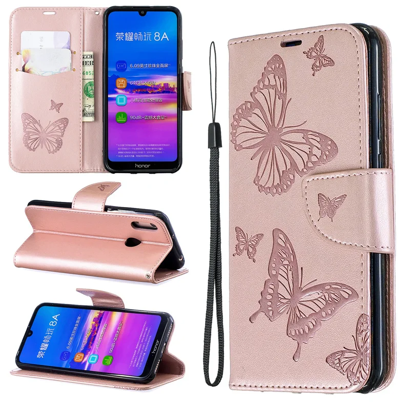 Чехол-книжка с бабочкой для huawei Y6 Y7 Prime 2018 Y5 2019 кожаный чехол-кошелек Honor 8S 8A 7A Pro 7C