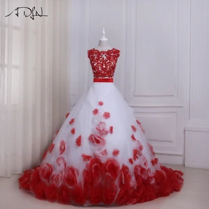 ADLN Two Pieces Wedding Dresses in Flowers Scoop A-Line White and Red Bridal Gown Customized