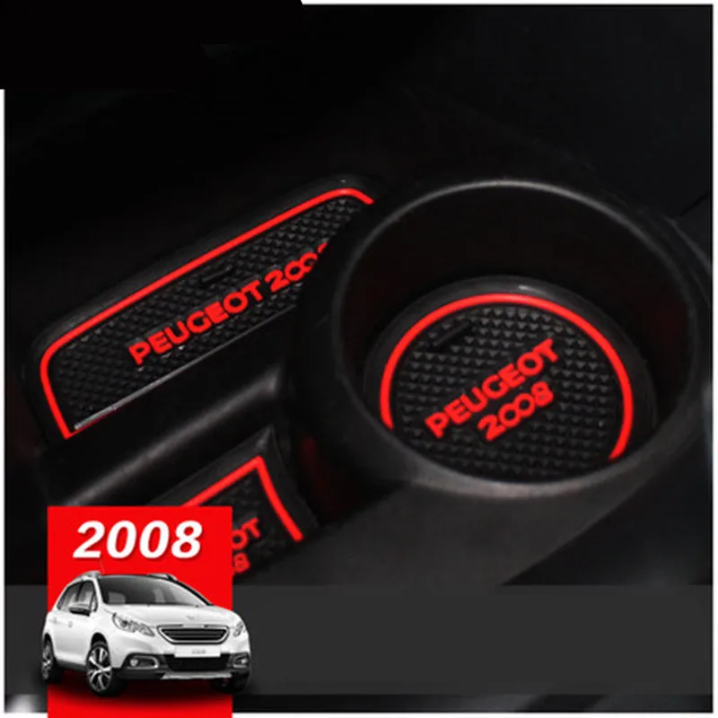 Anti-Slip Rubber Gate Slot Mat Cup Mats for Peugeot 2008 2013- Accessories Stickers Styling 2013
