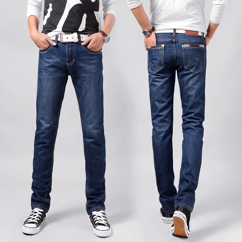 Men's Jeans Classic Direct Stretch Dark Blue Business Casual Denim Pants Slim Scratched Long Trousers Gentleman Cowboys 38