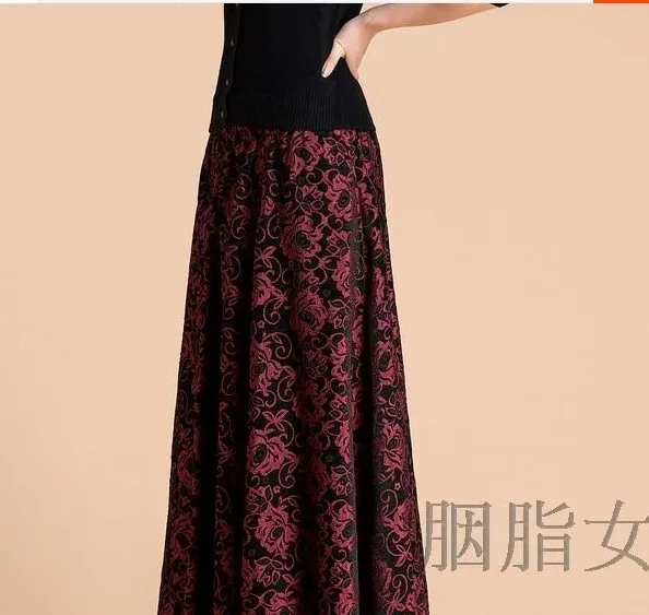 Новая эластичная резинка на талии больше ткани, чтобы держать теплую цветочную юбку юбка Джокер бюст юбки qiu dong длинная юбка