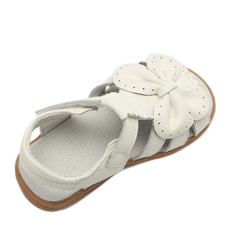 New Summer Children Sandals for Girls Genuine Leather Bowtie Princess Shoes Kids Beach Sandals Baby Toddler Shoes White