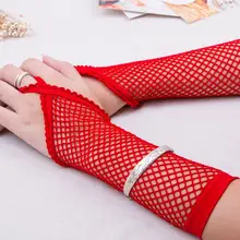 Женские сексуальные прозрачные панковские длинные перчатки без пальцев, одноцветные сетчатые Вечерние перчатки для дискотеки, танцев, сетчатые варежки с кружевной отделкой и петлей для пальцев 6 C