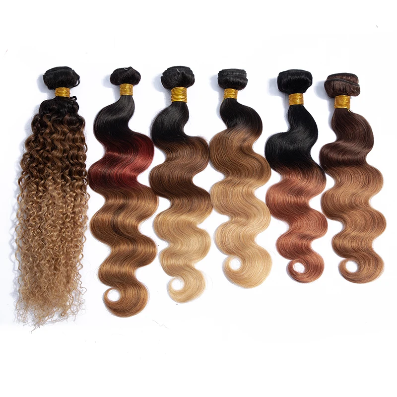 

Kapelli Brazilian Ombre Human Hair Wave Bundles 3/4Pcs 8~26 Inch Ombre Non Remy Hair Extensions Pre Colored Hair Weaving