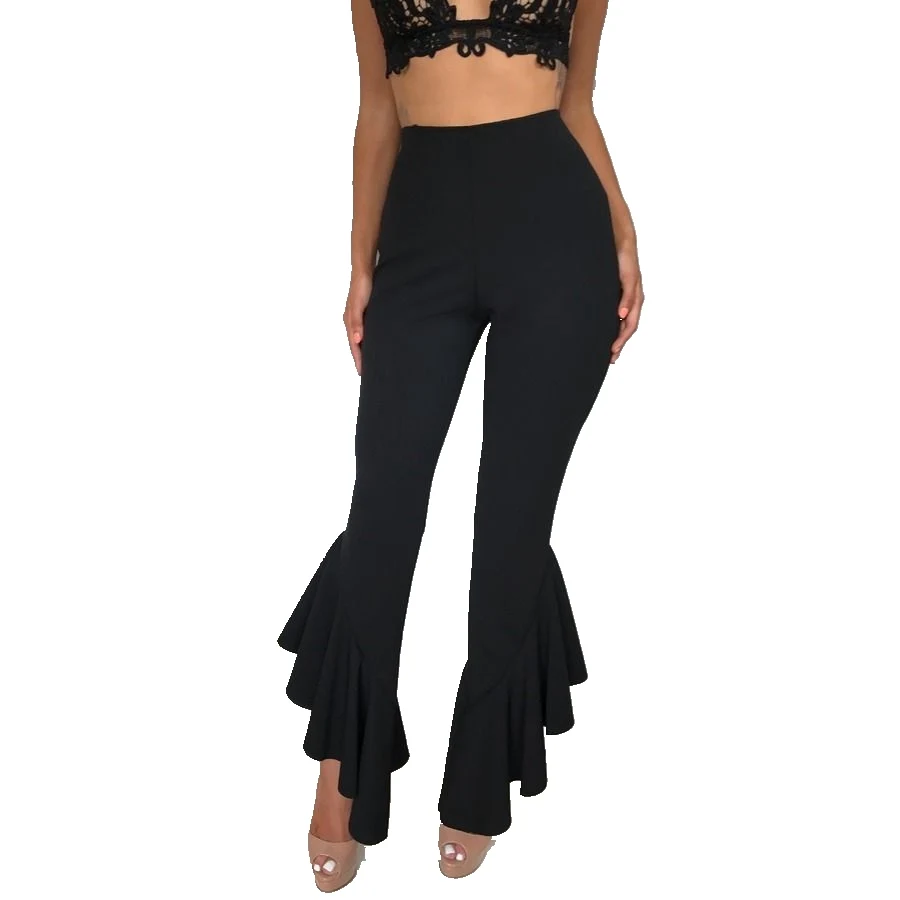 

New Women Flare Pants Elegant Stretch High Waist Wide Leg Long Pants Fashion Trousers