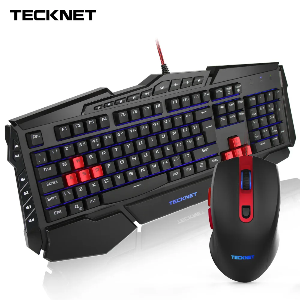 Billige TeckNet Gaming Tastatur Maus Combos Ergonomische Regenbogen LED Backlit USB Wired Gamer Set UK Layout Wasser Beständig für Windows