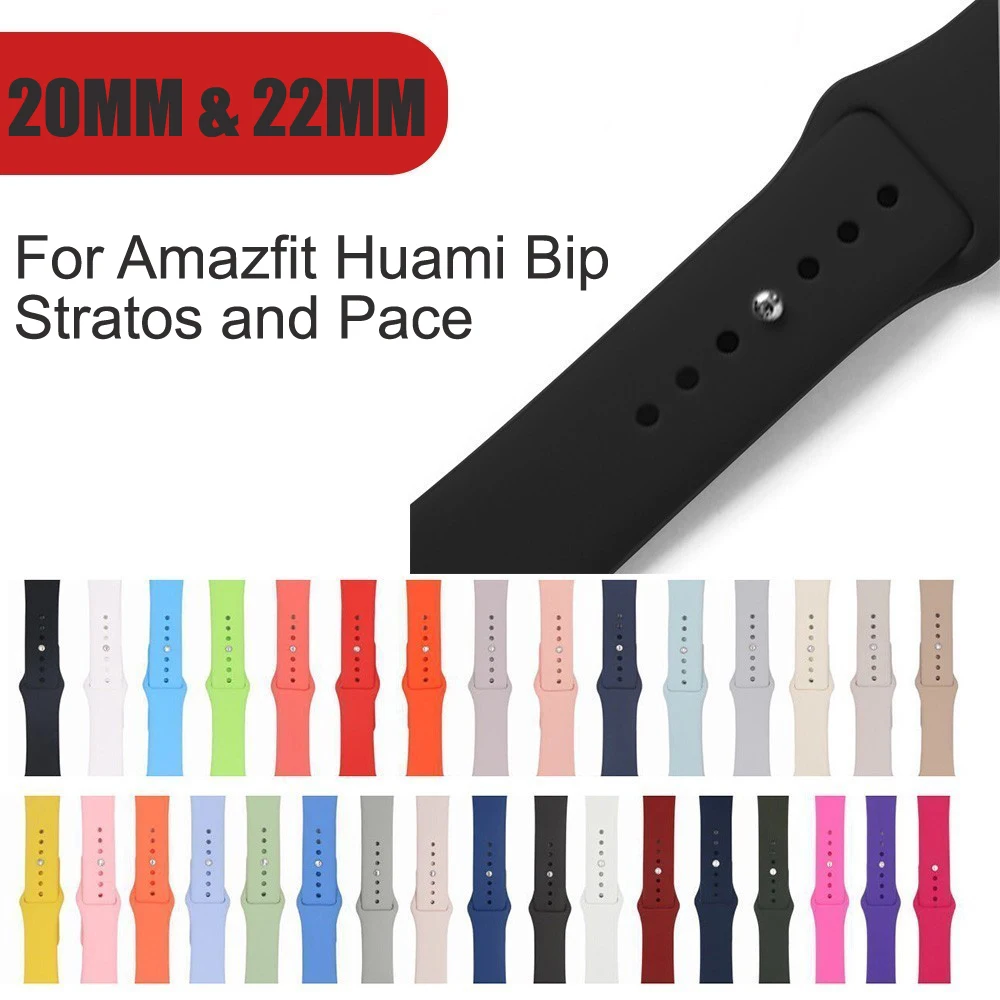 Новый Силиконовый ремешок для часов 20 мм 22 Xiaomi Huami Amazfit Bip BIT PACE STRATOS сменный