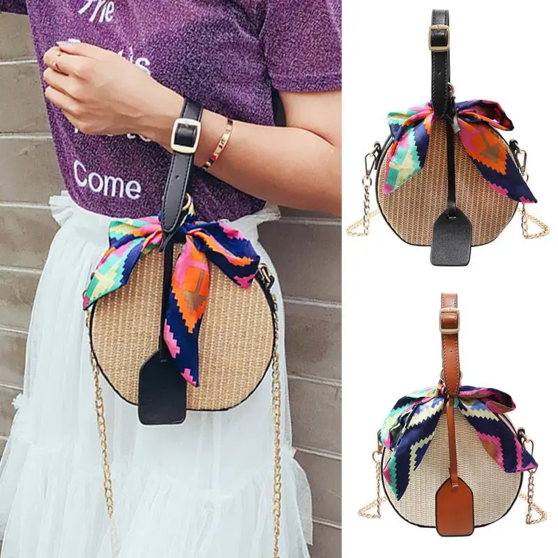 

Fashion Women messenger Bag Round Straw Bag Woven Cross Body Rattan Handbag Satchel Zipper single shoulder bag ~