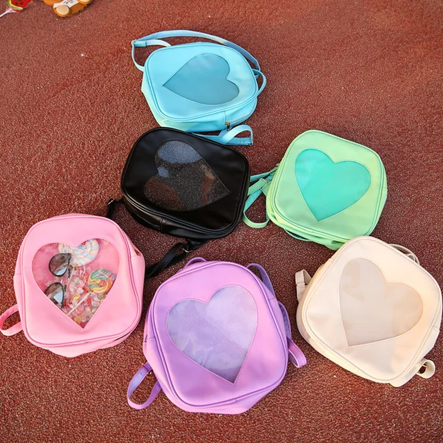 2021 Summer Candy Transparent Love Heart Shape Backpacks Harajuku School Backpack Shoulder Bags For Teenager Girls Book Bag 6