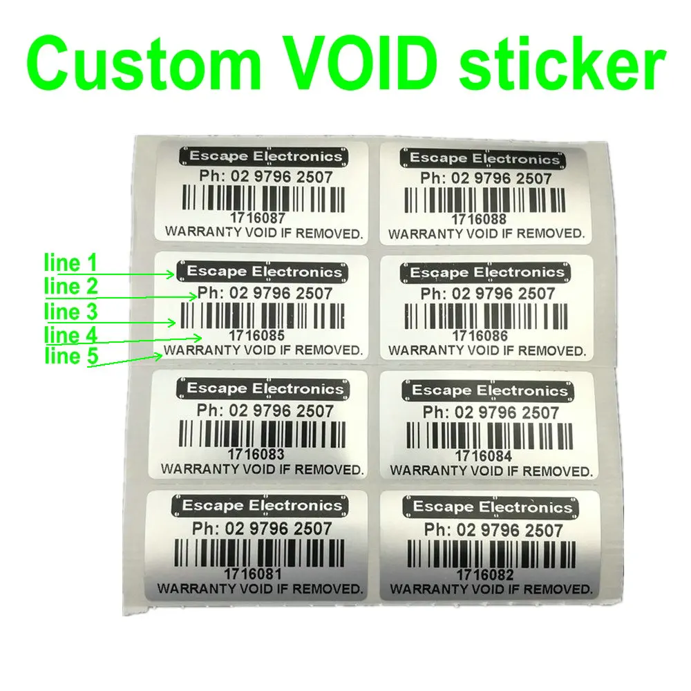 

500pcs Custom Print Tamper Proof Warranty VOID Label Sticker Serial NO. Seals Can Do French Russian Spanish Language