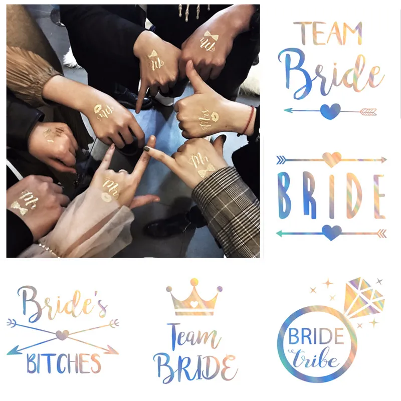 

Team Bride Silver Temporary Tattoo Stickers Bachelorette Party Deconrations Bridal Shower Bride To Be Mr Mrs Wedding Decorations