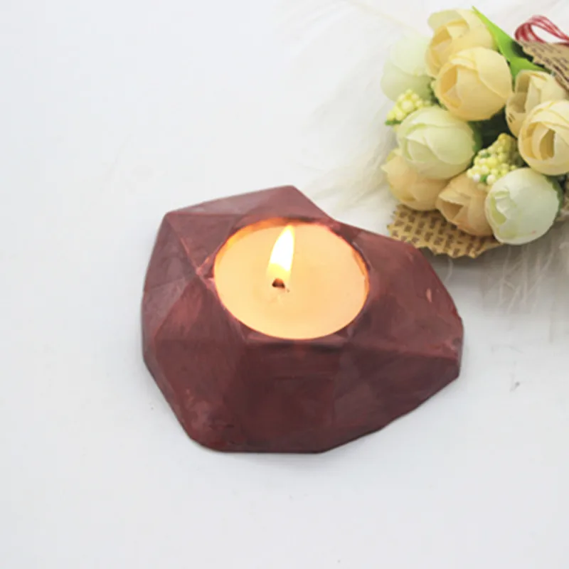 3d Heart geometric diamond Aroamtic plaster ornament silicone mold for concrete candle holder molds