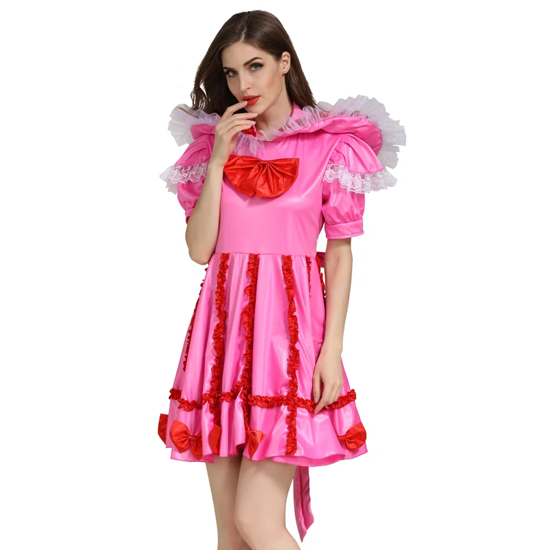 

Pink Sissy Maid Cosplay Lockable Wrist Cuffs Dress Costume Crossdress French Style Free Shipping