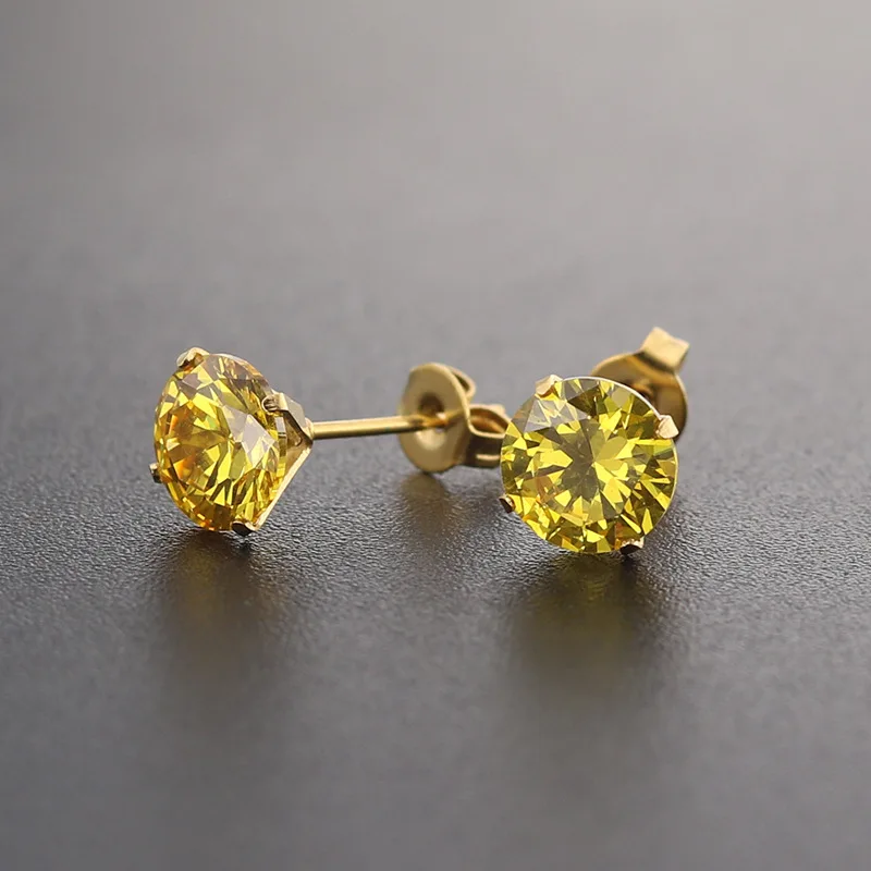 Серьги гвоздики из нержавеющей стали 316L с фианитом 6 мм 14 цветов|stud earrings|stone stud